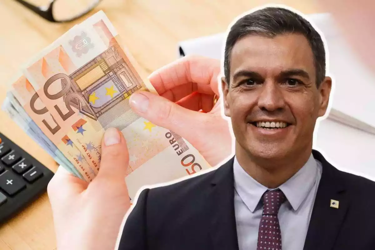 Muntatge amb el president espanyol Pedro Sánchez i bitllets de 50 euros
