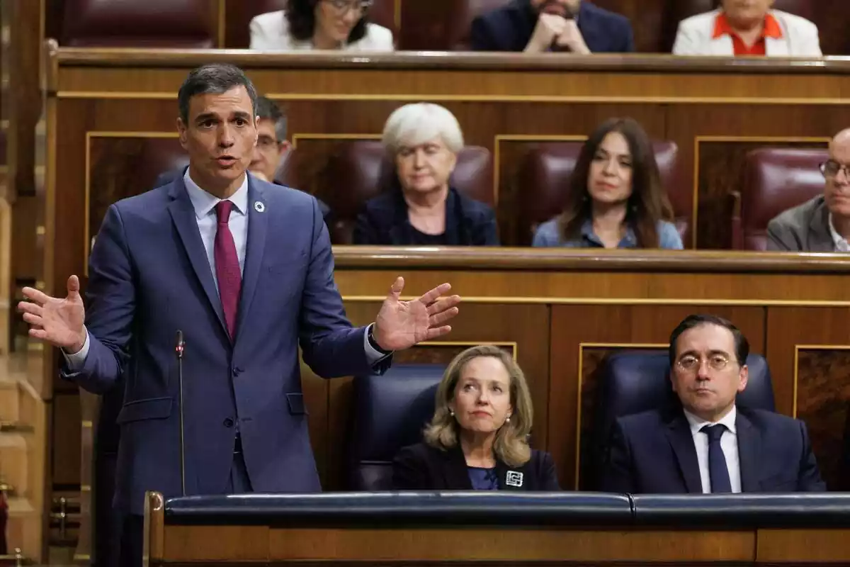 Pedro Sánchez, parlant des del seu pupitre al Congrés dels Diputats