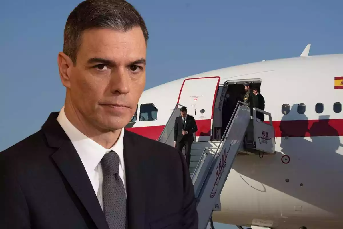 Fotomuntatge de Pedro Sánchez amb el Falcon