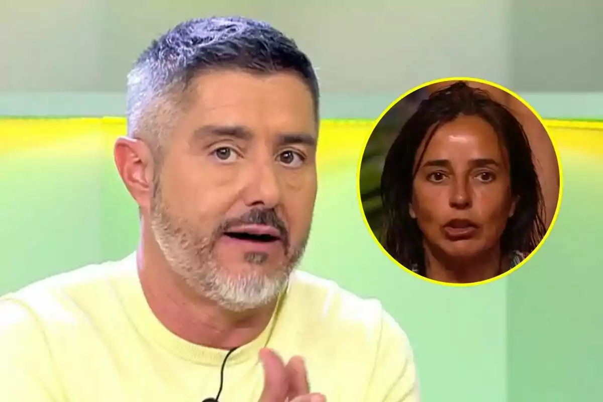 Pepe del Real amb barba i cabell curt parla a Vamos a ver, mentre que en un cercle groc es mostra el rostre de Carmen Alcayde a Supervivientes.