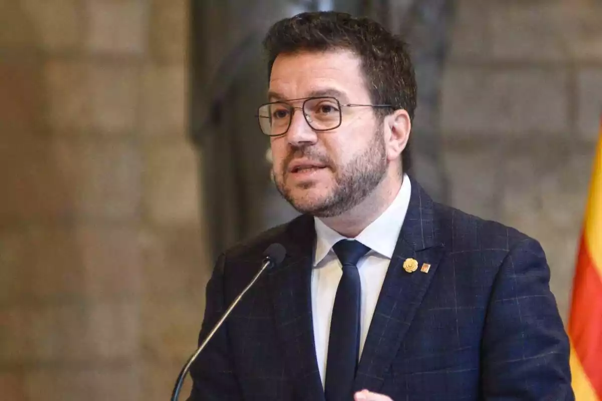 El president de la Generalitat, Pere Aragonès, compareix per presentar els Pressupostos Catalans 2024 al Palau de la Generalitat, el 28 de febrer del 2024, a Barcelona