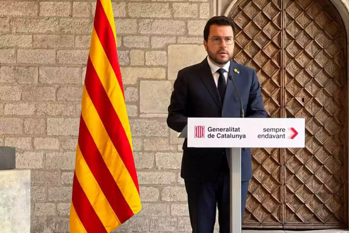 Imatge de Pere Aragonès durant una compareixença al Palau de la Generalitat