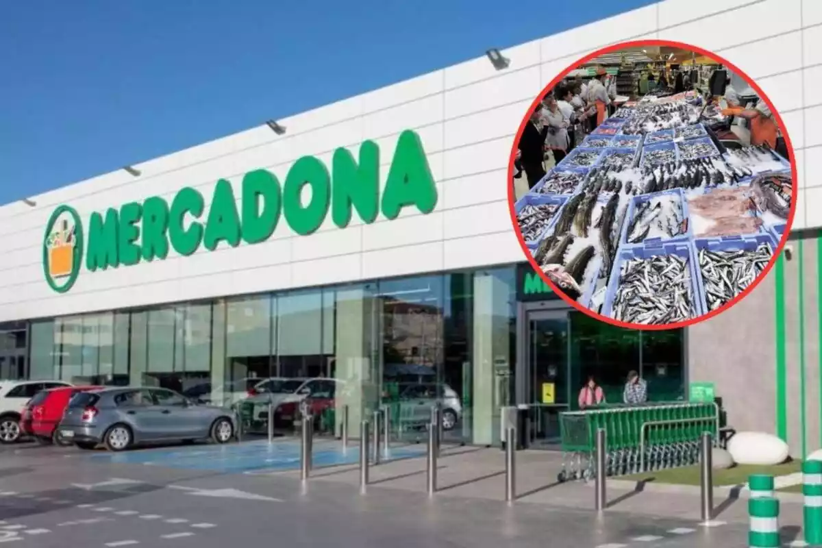 muntatge foto de Mercadona amb el peix de la peixatera