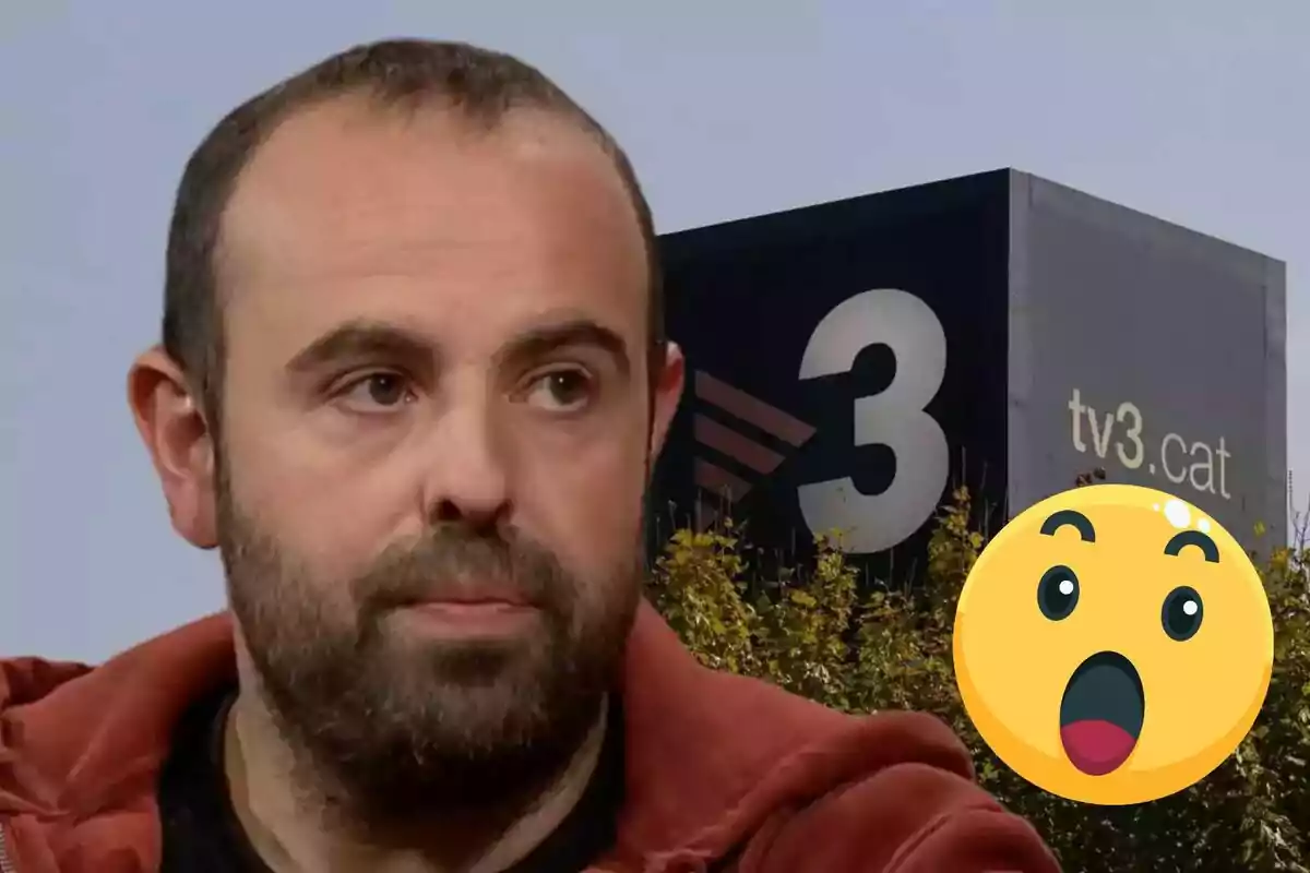 Home amb barba i expressió seriosa davant d'un edifici amb el logo de "tv3.cat" i un emoji sorprès a la cantonada inferior dreta.