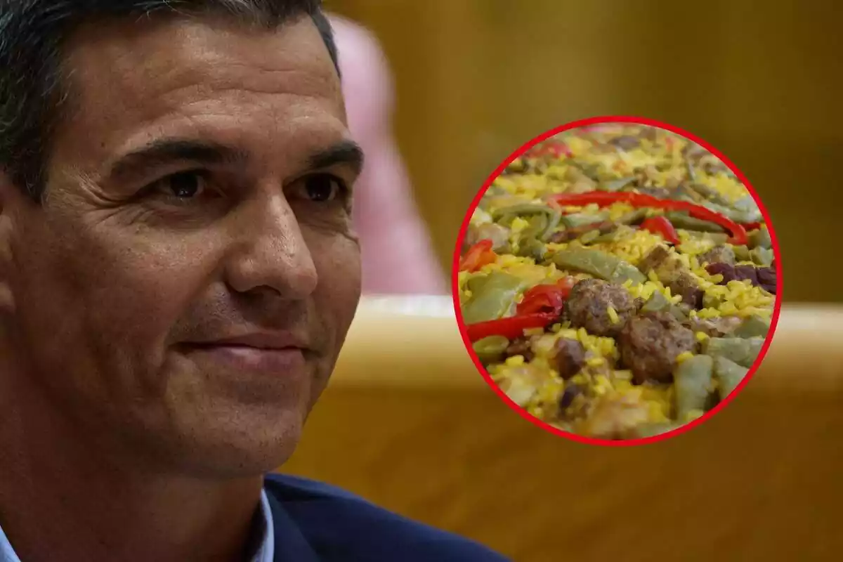 Muntatge amb cara de Pedro Sánchez i en un cercle paella