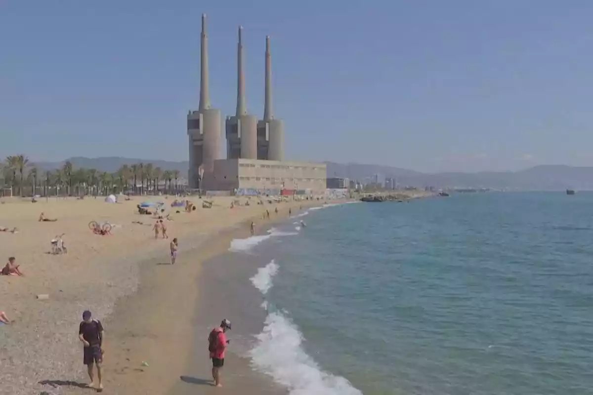 Imatge de la platja de les Tres Xemeneies, a Sant Adrià del Besòs