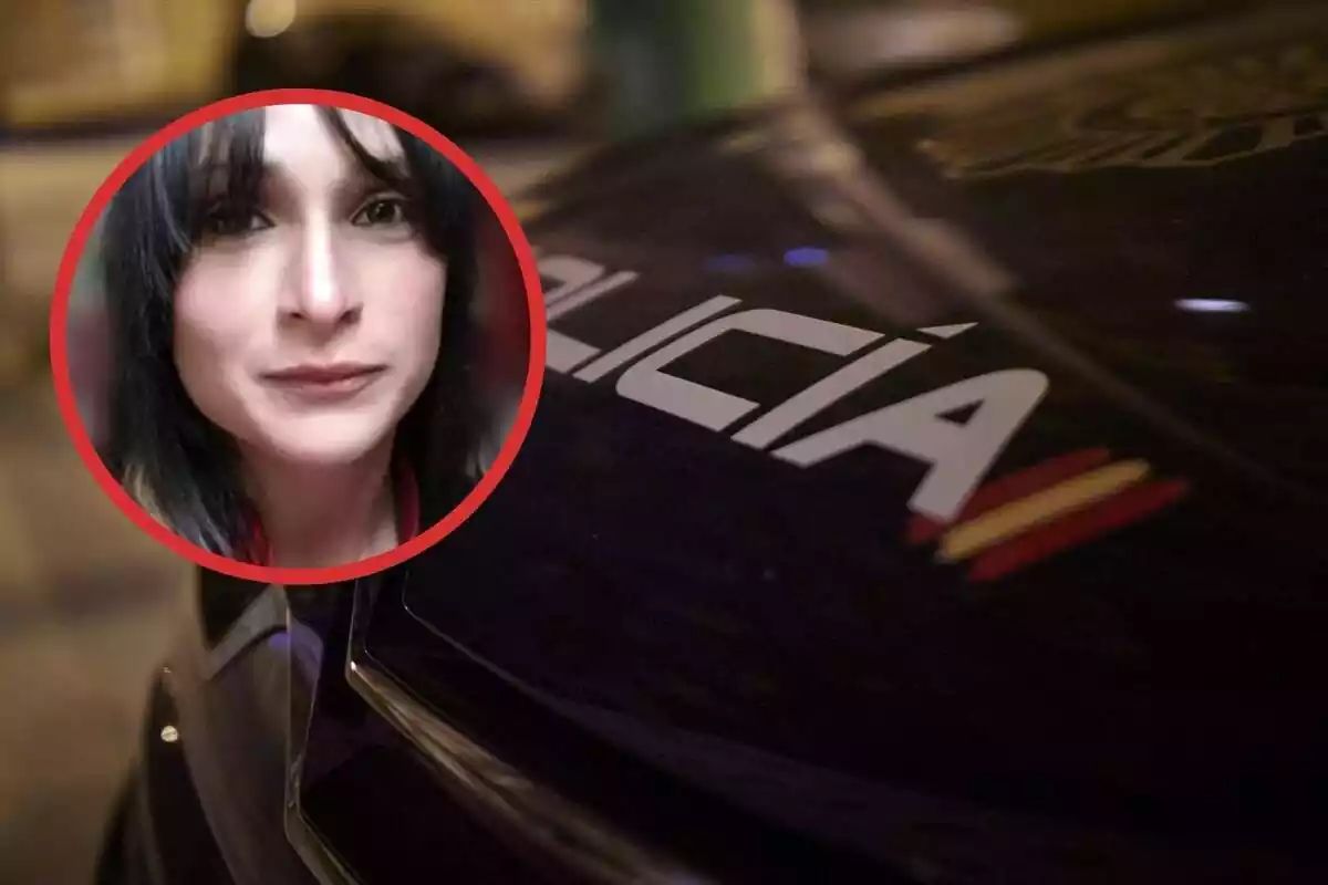 Un cotxe de policia i la imatge d'Andrea, una dona desapareguda