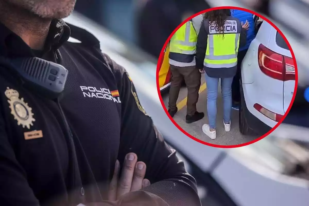Imatge de fons d?un agent de la Policia Nacional i una altra imatge de l?arrest d?un home a Tarragona dels més buscats d?Europa Imatge de fons d?un agent de la Policia Nacional i una altra imatge de l?arrest d?un home a Tarragona dels més buscats d?Europa