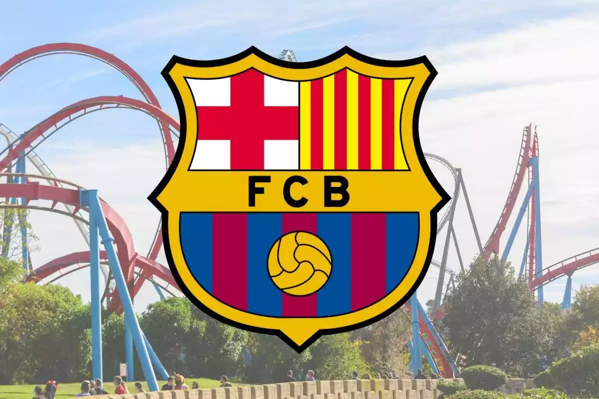Muntatge de foto del Portaventura World amb escut del FC Barcelona