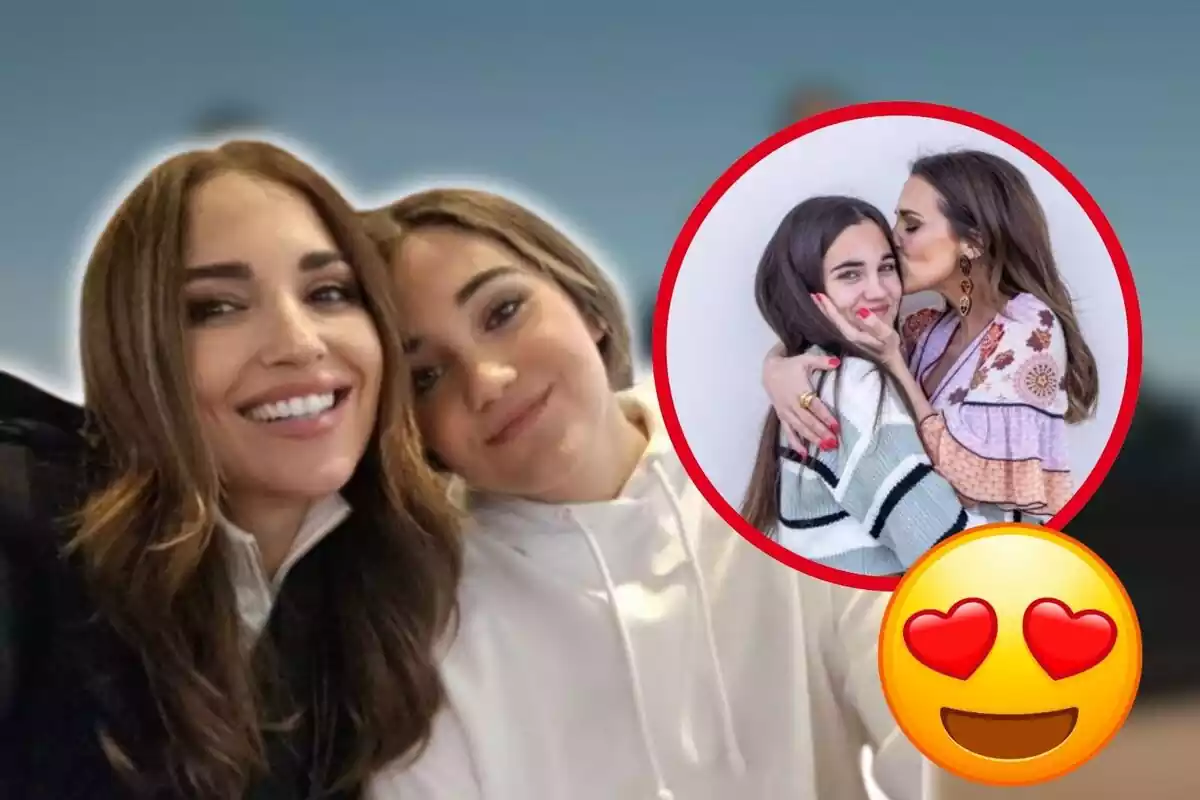 Paula Echevaria amb la seva filla Daniella amb un emoji d'enamorat i una retallada d'una foto