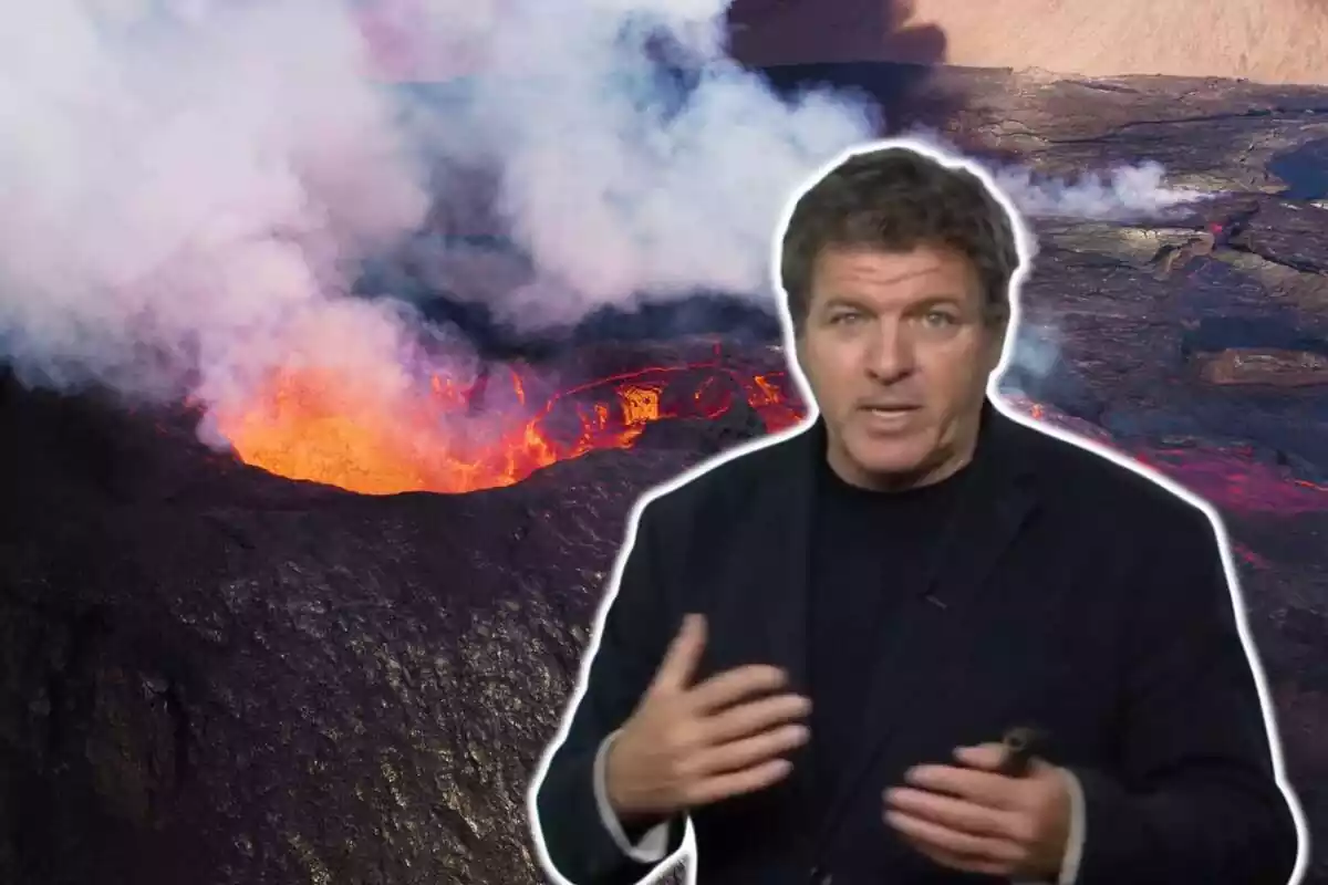 Muntatge amb Mario Picazo i erupció de volcà de fons