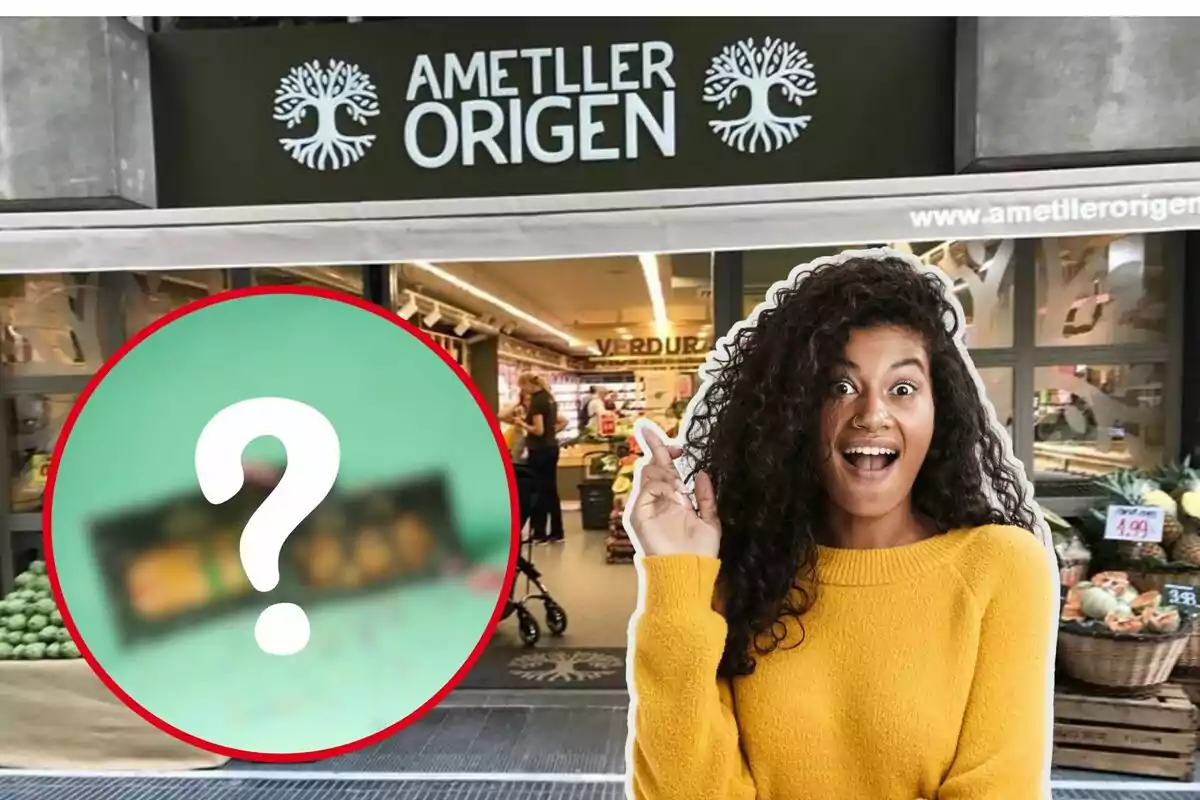 Supermercat Ametller Origen de fons, noia sorpresa i cercle vermell amb foto borrosa i interrogant