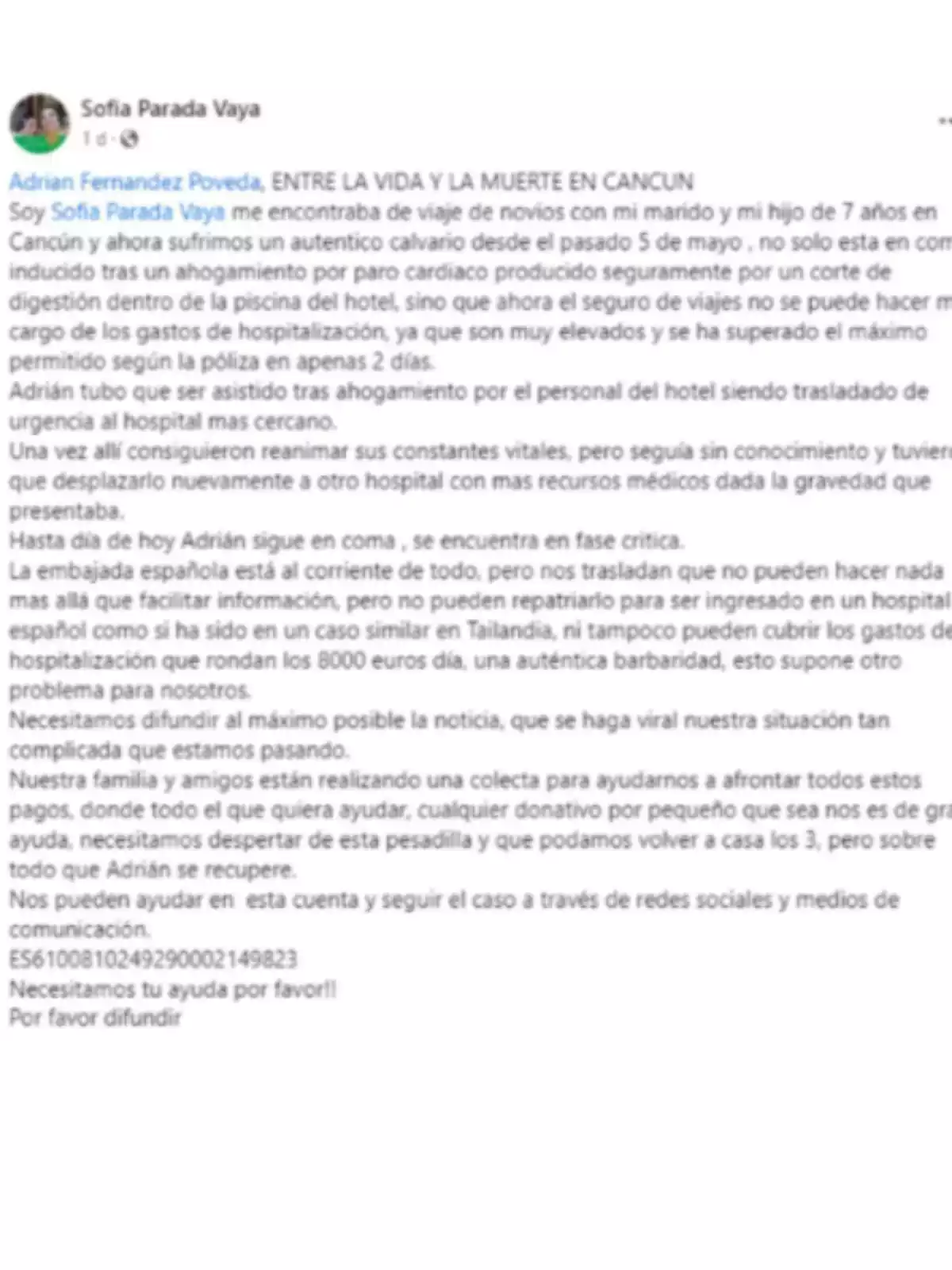 Captura de pantalla de la publicació de Sofia Parada, esposa d'Adrián Fernández Captura de pantalla de la publicació de Sofia Parada, esposa d'Adrián Fernández