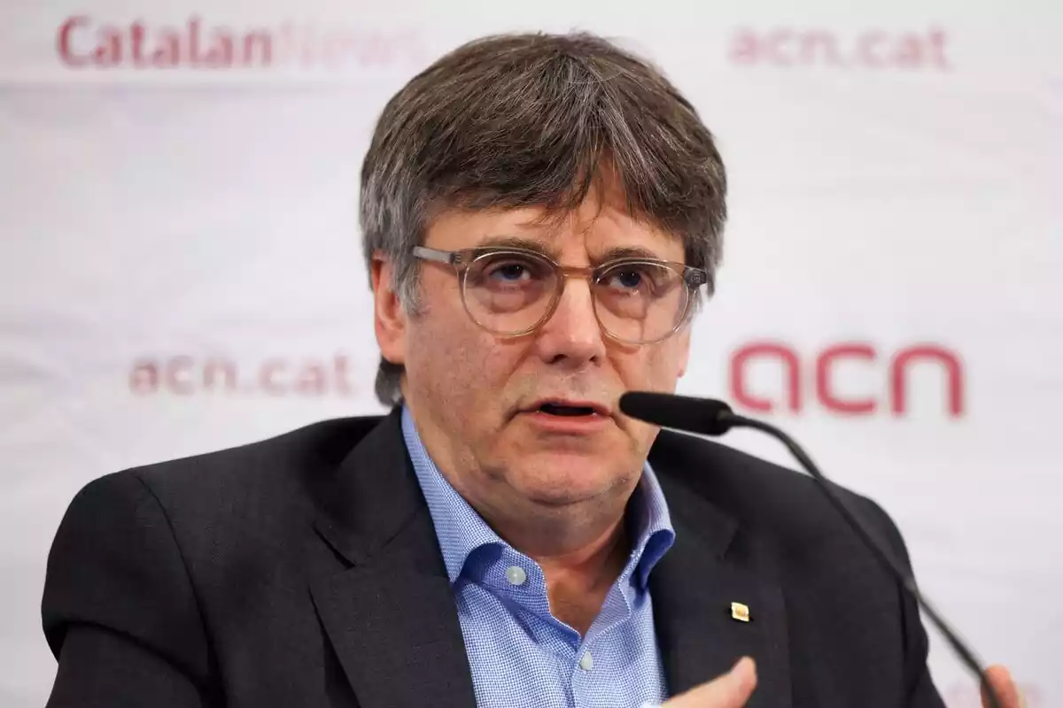 Puigdemont en una roda de premsa a Argelers