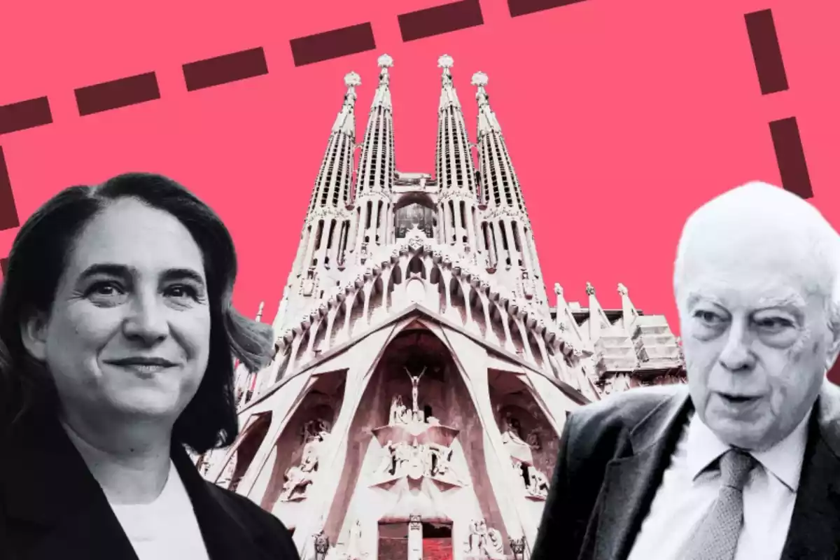 Muntatge amb Ada Colau i Jordi Pujols amb la Sagrada Família de fons