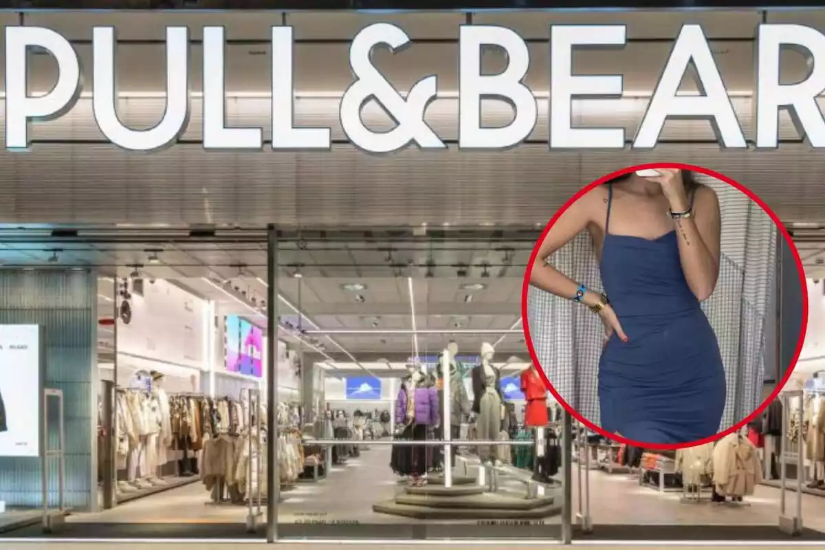 Botiga Pull and bear i primer pla del vestit llarg drapejat