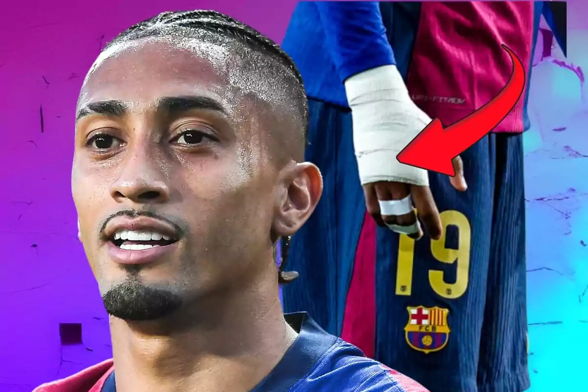 A player with a bandage on his hand and the number 19 on his FC Barcelona uniform.
