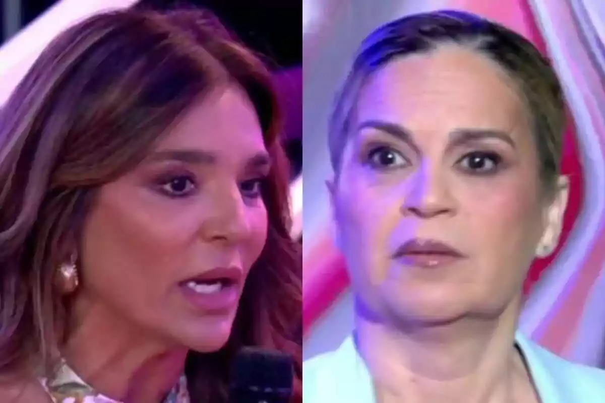 Dues dones en un entorn televisiu de Tardear, Raquel Bollo parlant amb un micròfon i Pepi Valladares mirant endavant amb expressió seriosa.