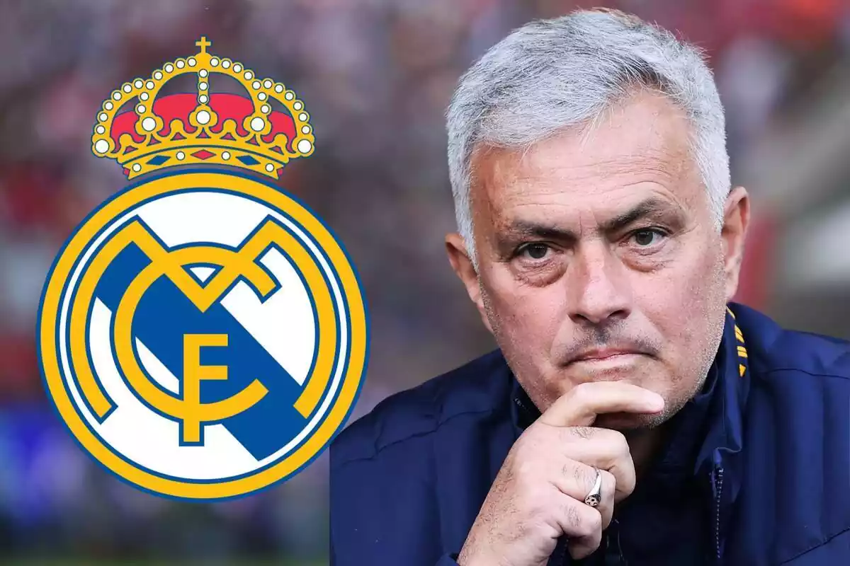 Muntatge de Mourinho amb l'escut del Reial Madrid Muntatge de Mourinho amb l'escut del Reial Madrid