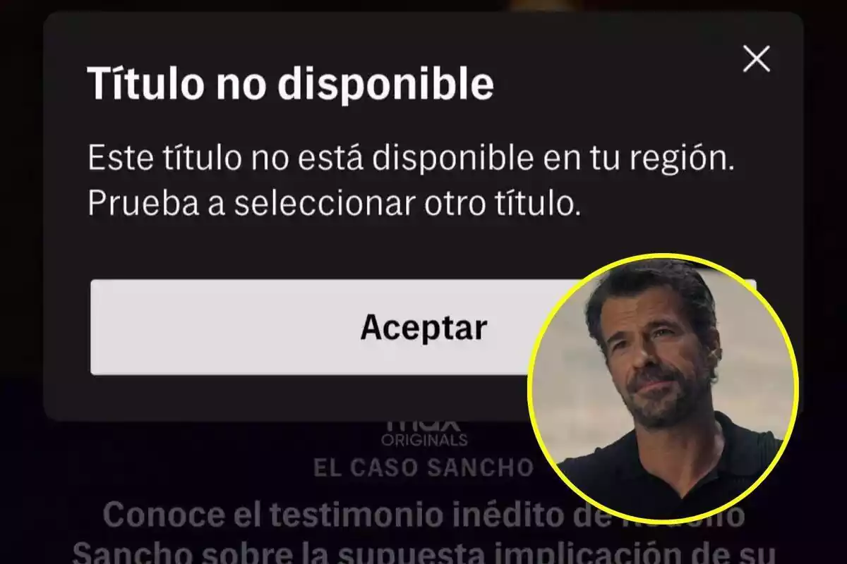 Captura del error de HBO Max con el documental El Caso Sancho junto a una fotografía de Rodolfo