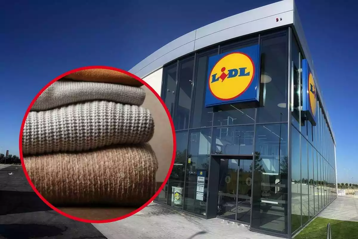 Detall de roba de llana doblegada en cercle vermell sobre fons de Lidl