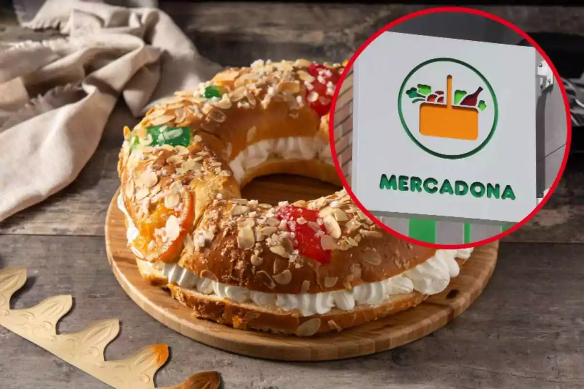 Roscó de reis farcit de nata i logotip de Mercadona