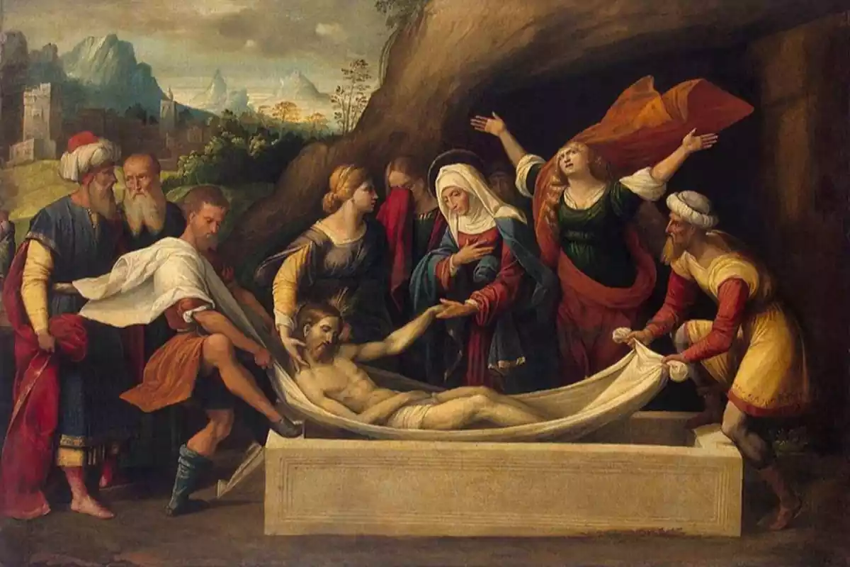 Imatge de la Verge Maria a color enterrant Jesús