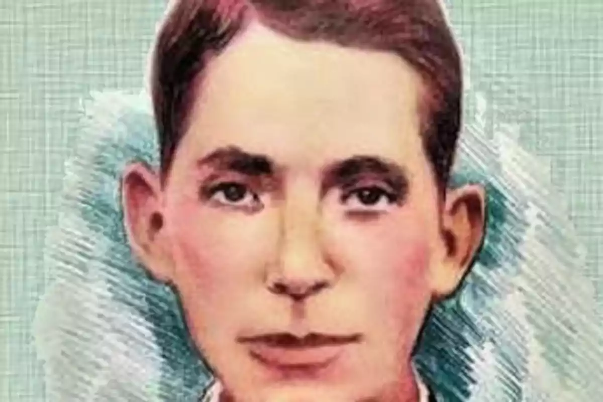 Retrat il·lustrat d'un home jove amb cabell curt i expressió seriosa sobre un fons texturitzat. Retrat il·lustrat d'un home jove amb cabell curt i expressió seriosa sobre un fons texturitzat.