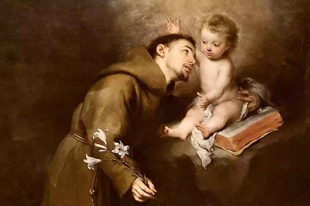 Imatge a color de Sant Antoni de Pàdua amb un nen