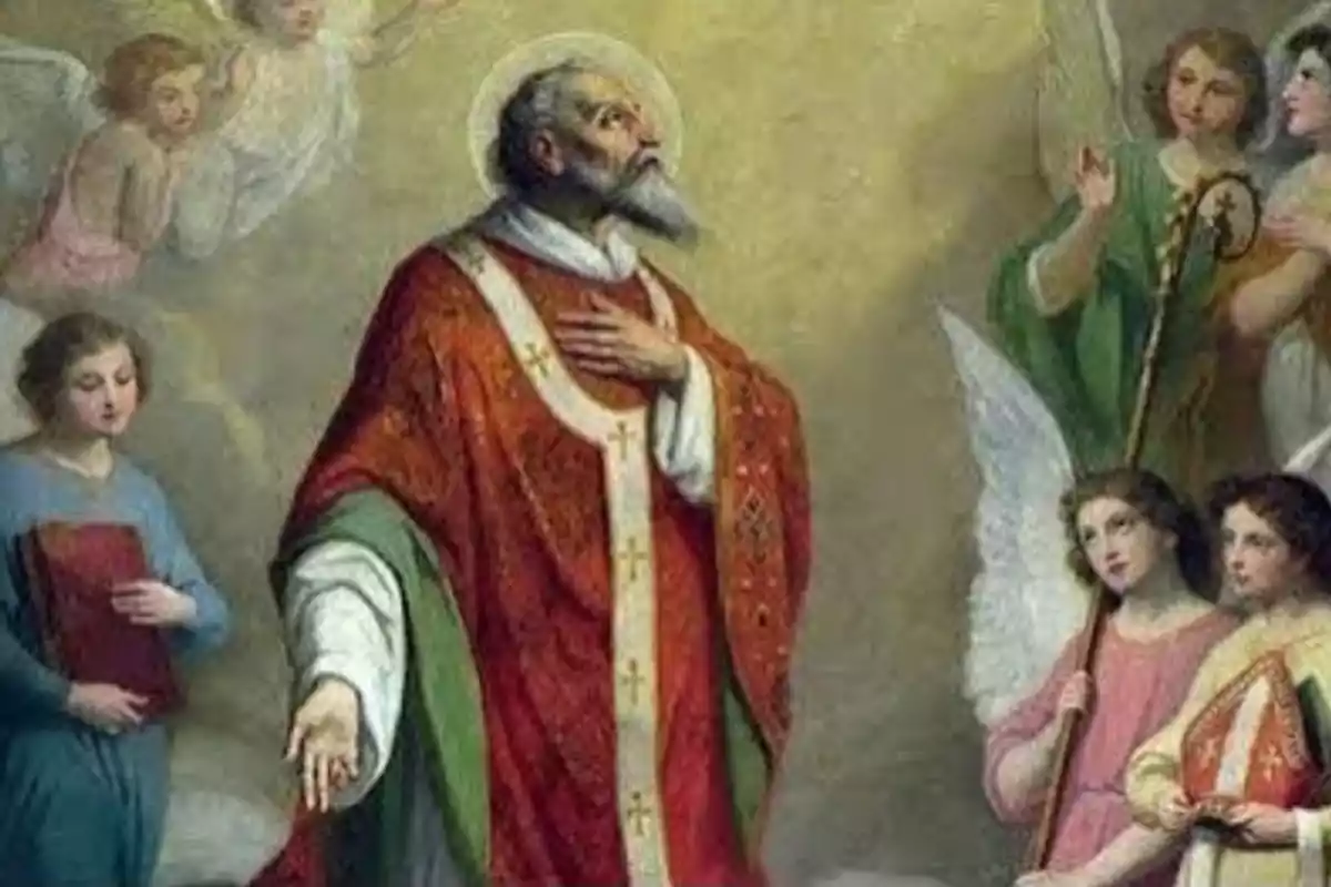 Imatge a color de Sant Benigne de Todi envoltat d'àngels