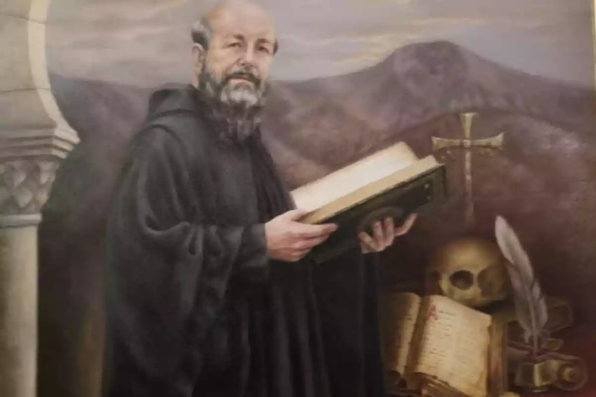 Imatge de Sant Valeri d'Astorga a color amb un llibre a les mans