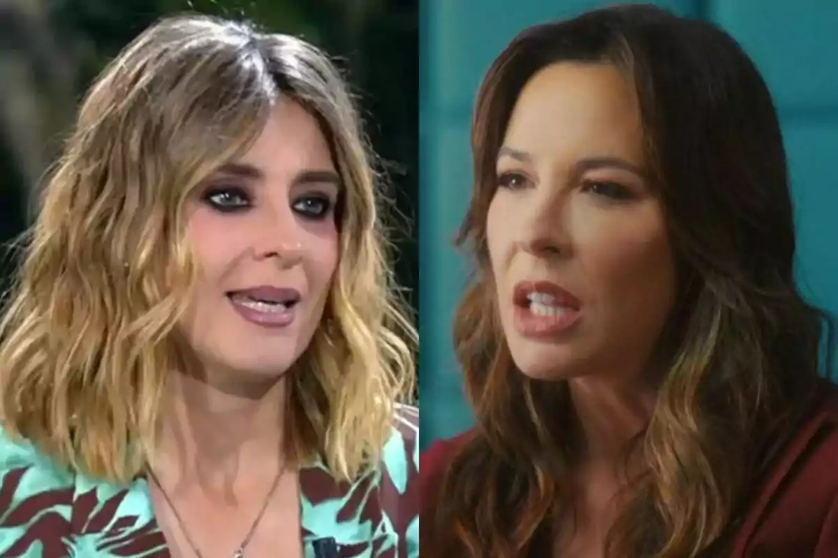 Dues dones amb cabell solt i maquillatge pronunciat, Sandra Barneda amb cabell ros a Supervivientes i Mamen Mendizábal castany a Anatomia de..., en un entorn d'entrevista o conversa.