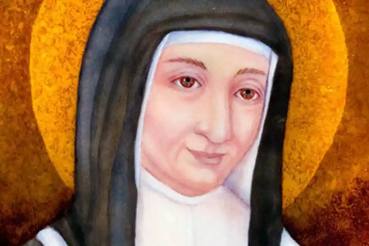 Retrat d'una monja amb hàbit negre i halo daurat. Retrat d'una monja amb hàbit negre i halo daurat.