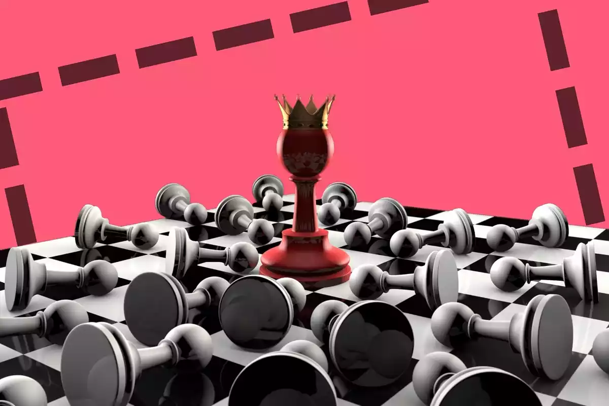 Imatge d'un tauler d'escacs amb el rei als peus i tots els peons caiguts
