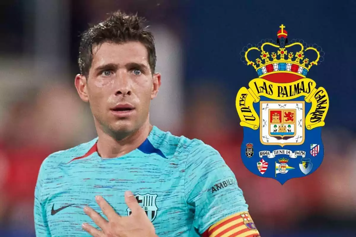 Muntatge de Sergi Roberto primer pla amb escut UD Las Palmas