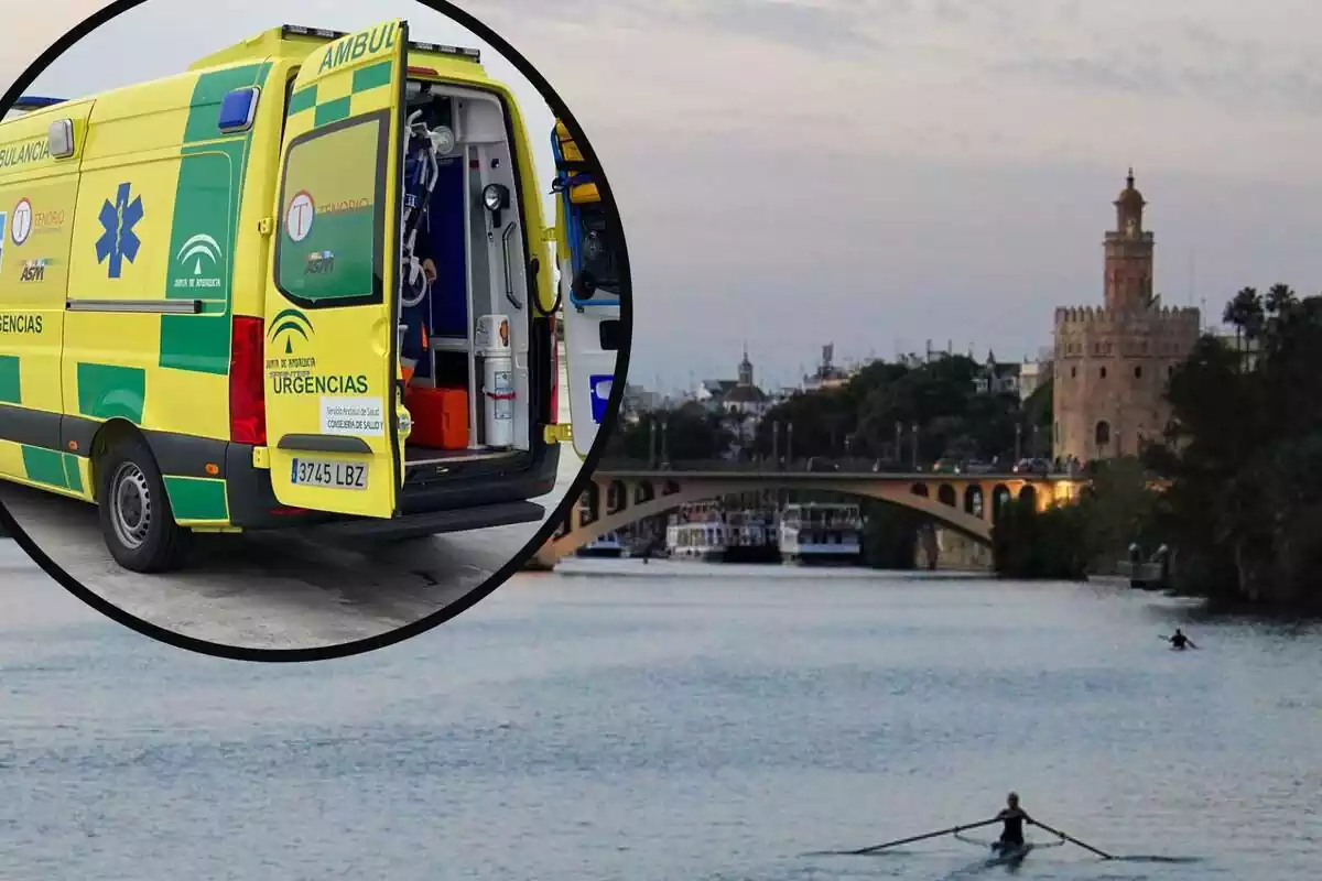 Muntatge d'un ambulància al costat del riu Guadalquivir