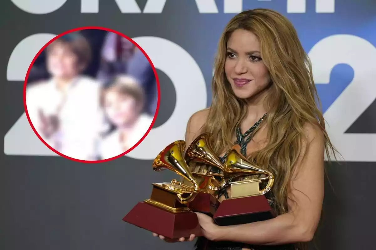 Muntatge fotogràfic entre una imatge de Shakira i una imatge dels seus fills
