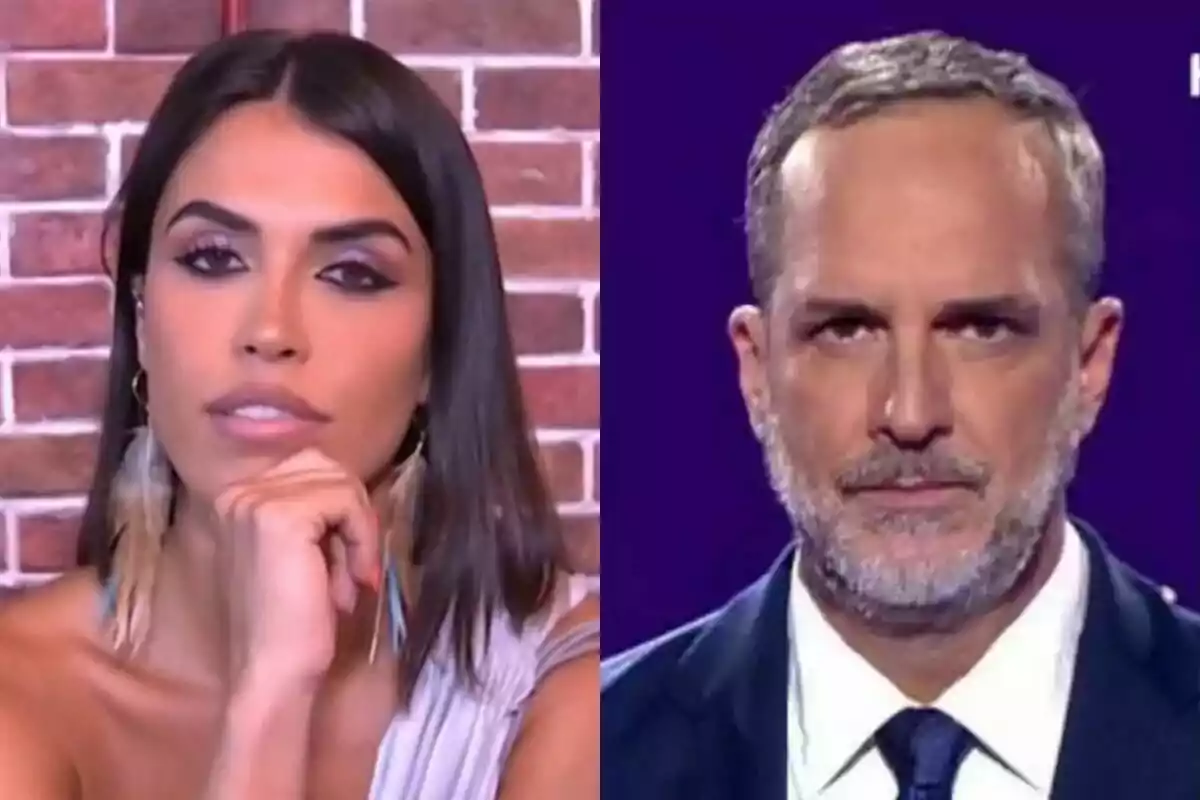 Dues persones en una imatge dividida, Sofía Suescun a l'esquerra amb cabell fosc i una expressió pensativa a Socialité, i Santi Acosta a la dreta amb cabell curt i barba a De Viernes, tots dos mirant cap a la càmera.