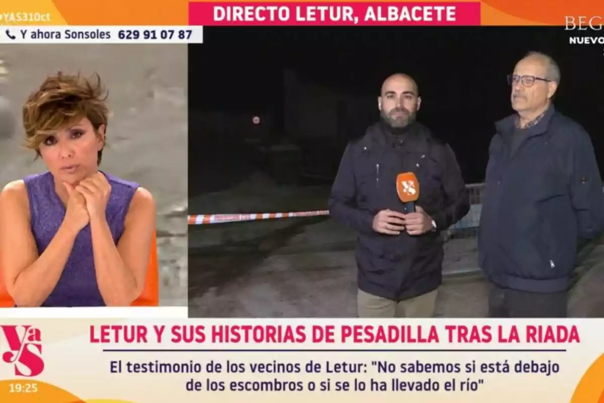 Y ahora Sonsoles en què Sonsoles Ónega i un reporter a exteriors informen sobre les conseqüències d'una riuada a Letur, Albacete.