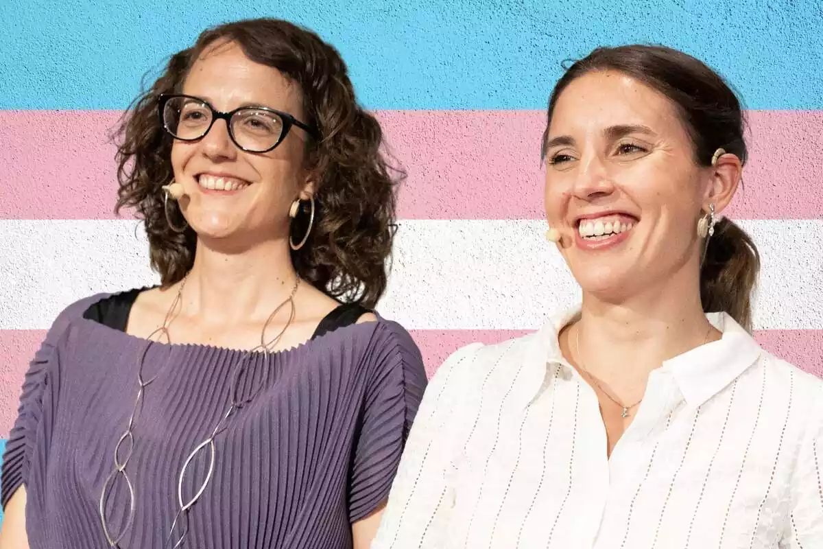 Muntatge d'Irene Montero i Tania Verge amb la bandera trans