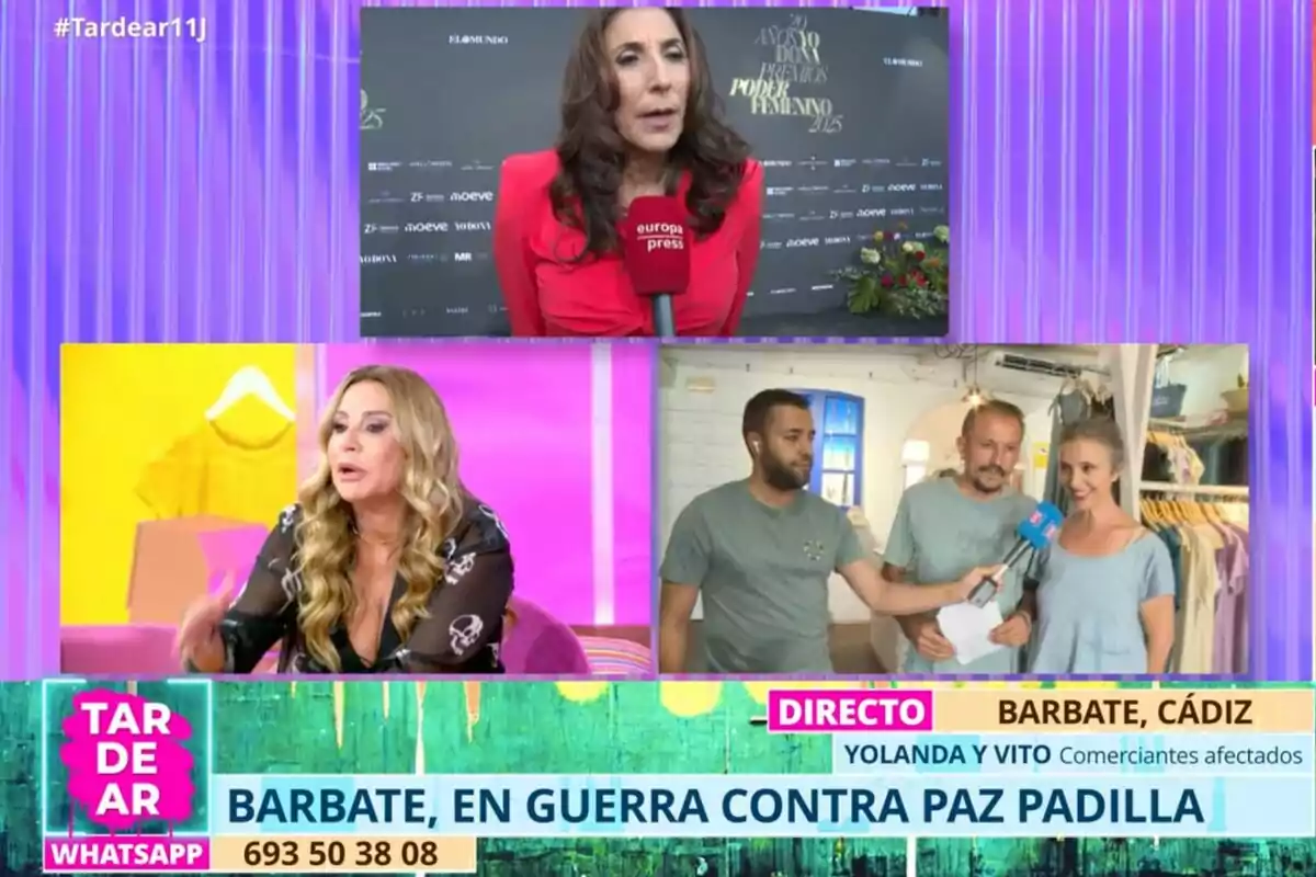 Pantalla dividida de 'Tardear' amb diverses persones parlant sobre un conflicte a Barbate, Cadis, amb gràfics colorits i text informatiu a la part inferior Pantalla dividida de 'Tardear' amb diverses persones parlant sobre un conflicte a Barbate, Cadis, amb gràfics colorits i text informatiu a la part inferior