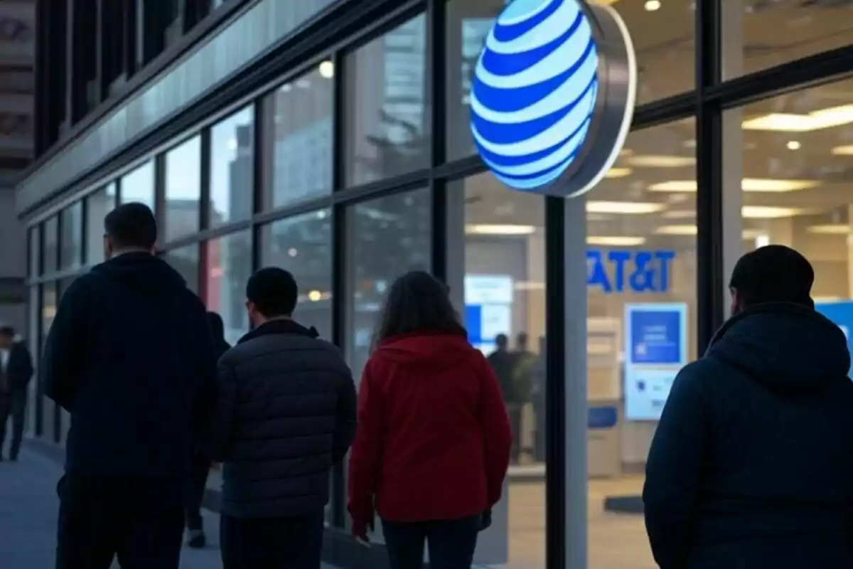People walking toward a store with a blue and white logo at the entrance. People walking toward a store with a blue and white logo at the entrance.