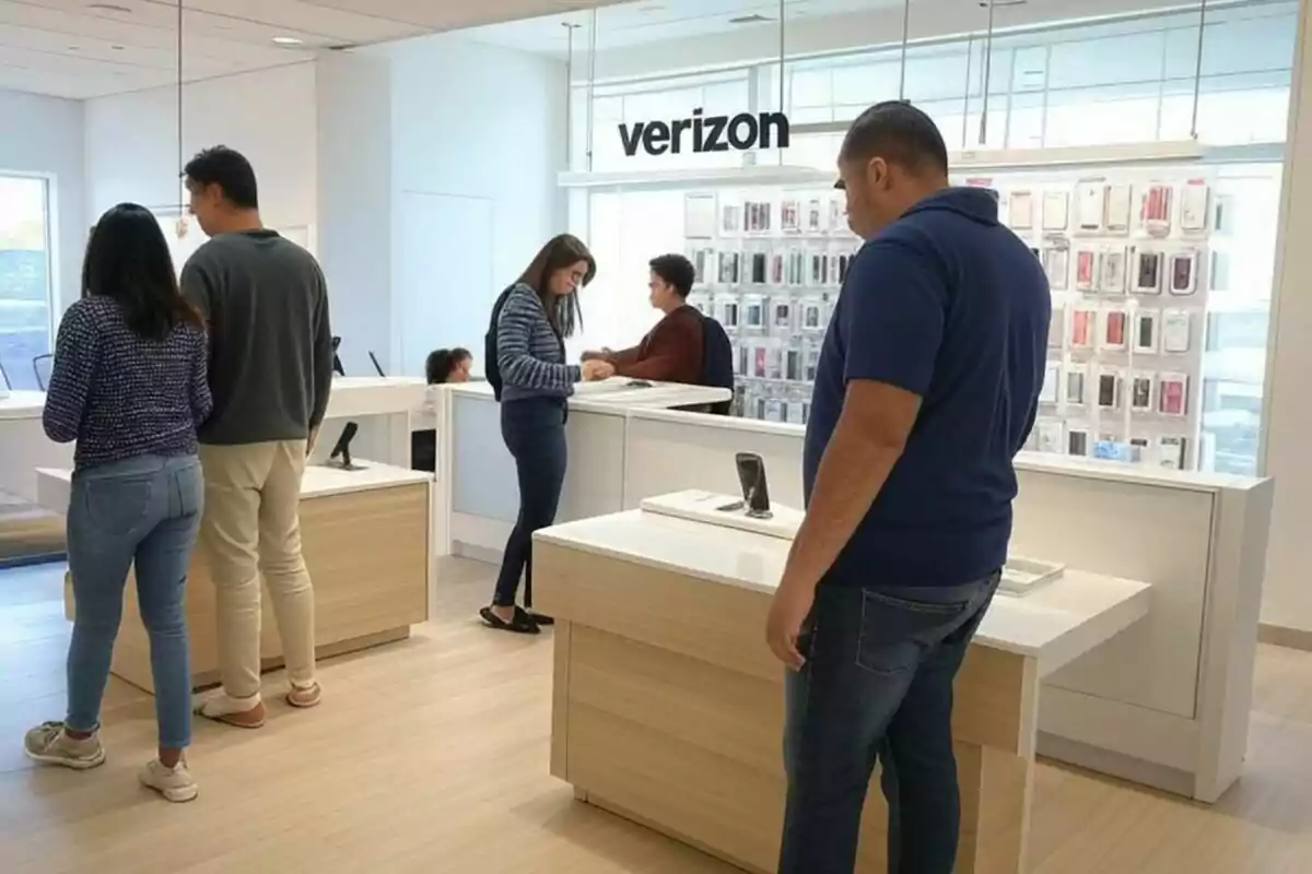 People interacting in a tech store with phones and accessories on display. People interacting in a tech store with phones and accessories on display.