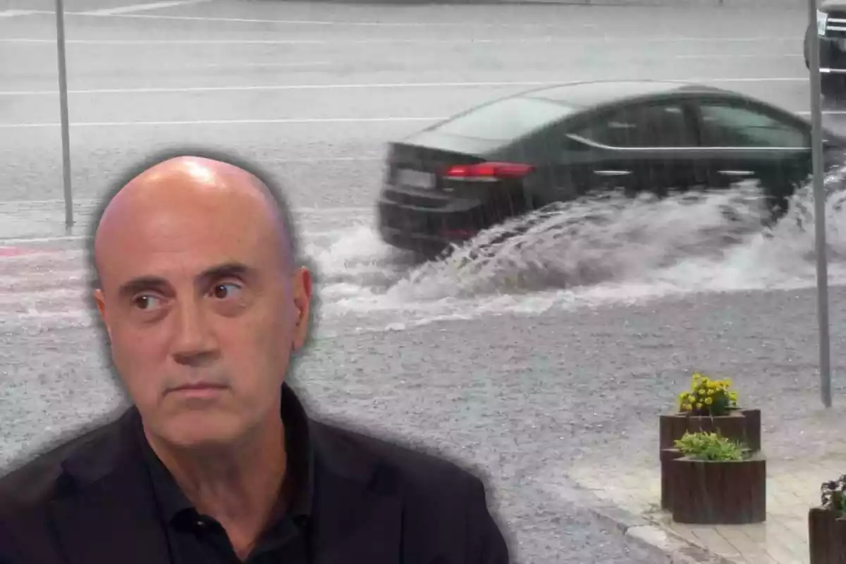 Muntatge amb Tomàs Molina i un cotxe travessant un toll d'aigua