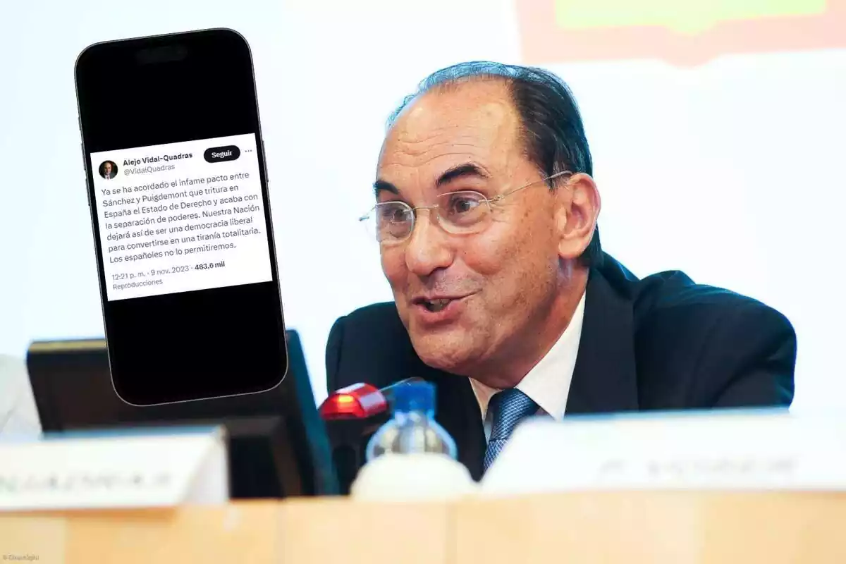 Muntatge amb el fundat de VOX Alejo Vidal Quadras amb el seu darrer tuit publicat abans de rebre un tret al cap