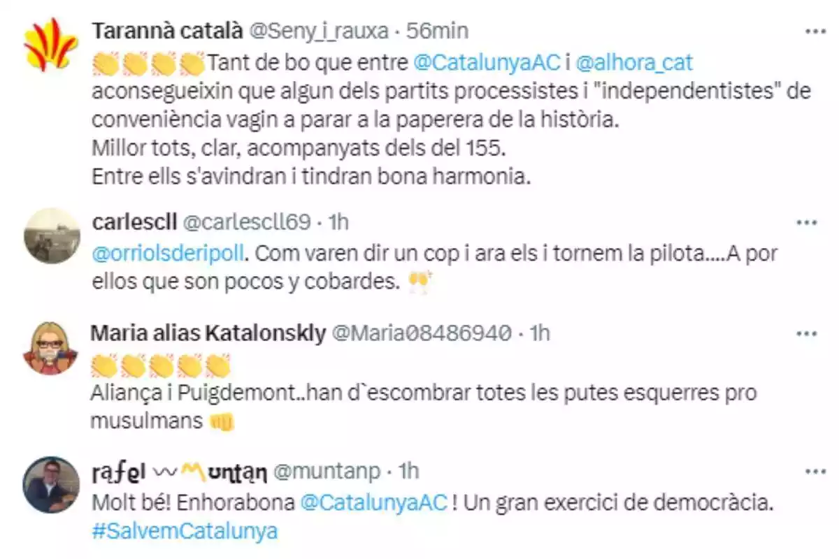 Tweets about Alianca Catalana's endorsement