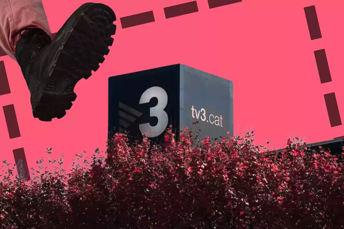 Imatge del cub de TV3 amb una bota aixafant-lo