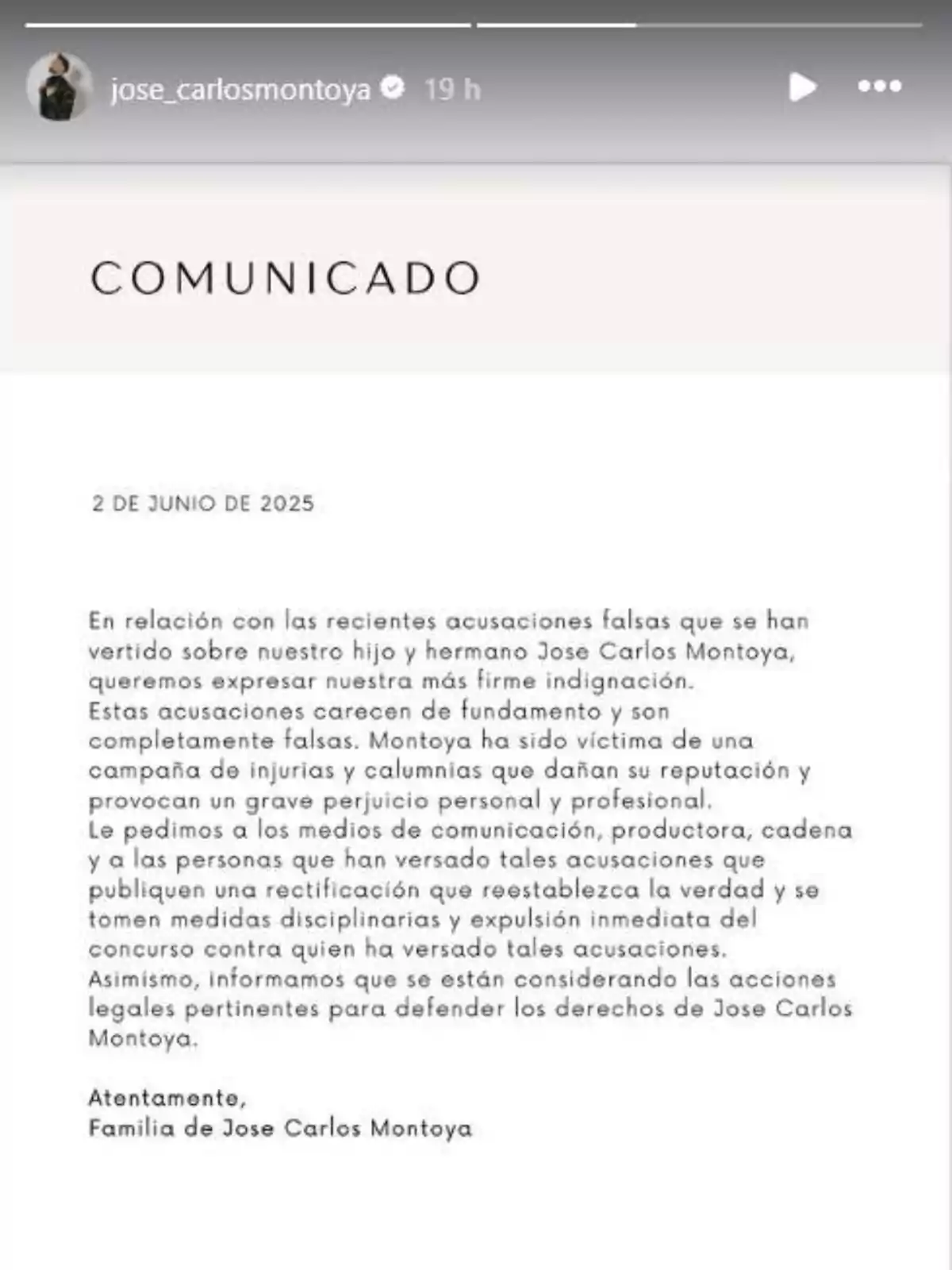 Comunicació de la família Montoya Comunicació de la família Montoya