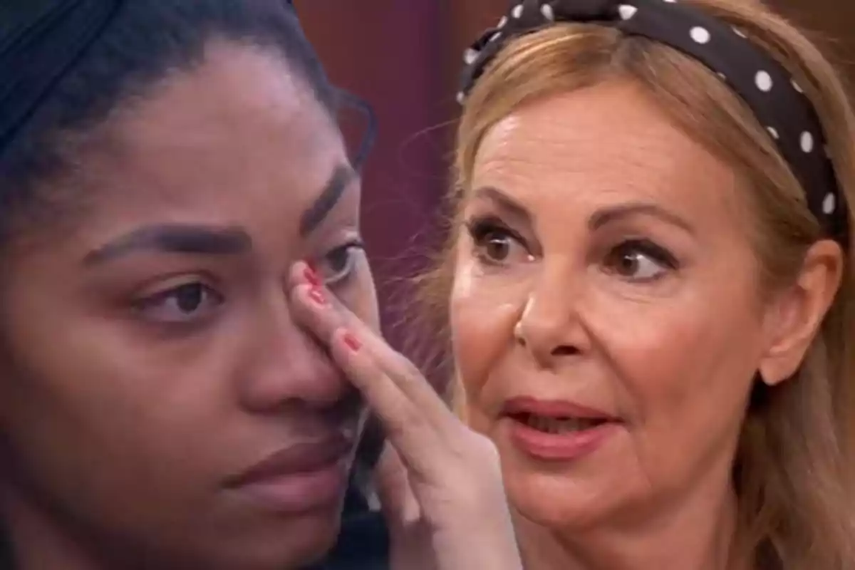 Nia Correia y Ana Obregón en una conversación emocional una de ellas parece estar llorando mientras la otra la observa atentamente.