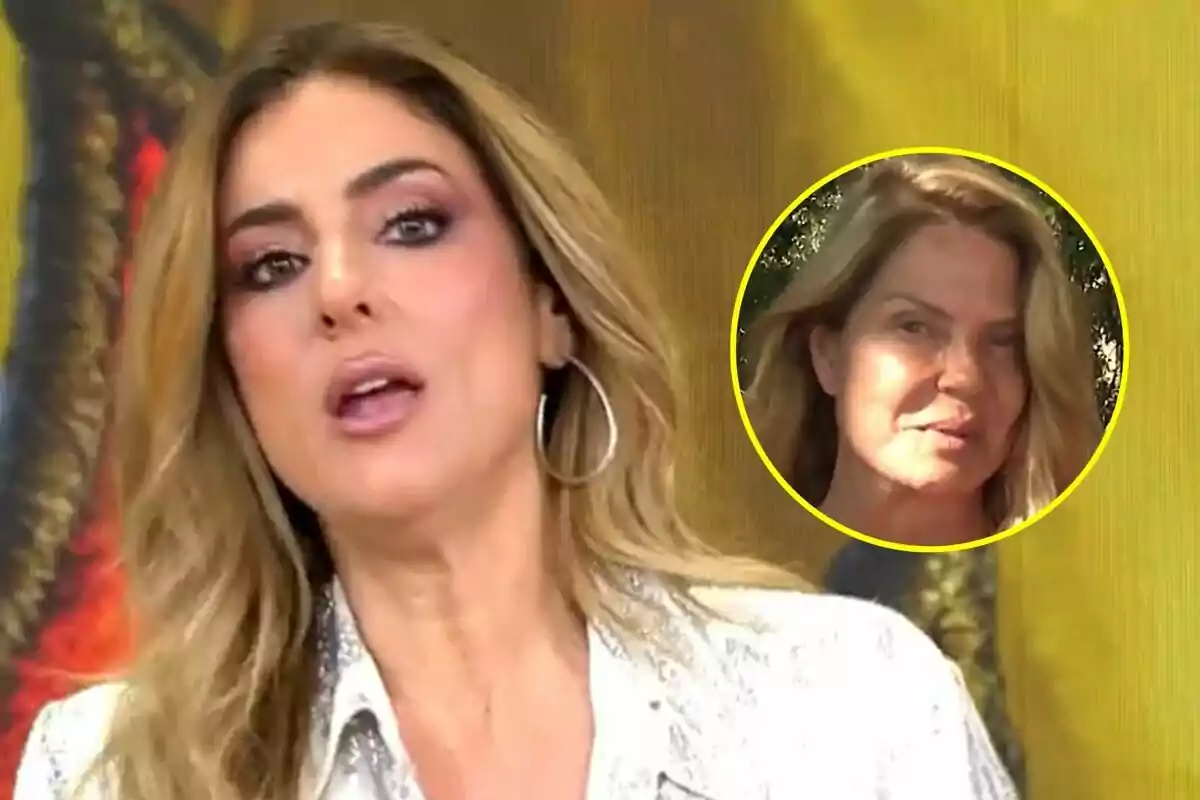 Verónica Dulanto con cabello rubio y maquillaje en Tardear está en primer plano, mientras que en un círculo amarillo se muestra a Makoke en Supervivientes.